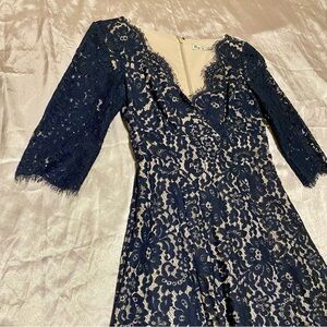 Dark Blue Lace knee length dress - navy blue